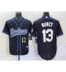 Men's Los Angeles Dodgers #13 Max Muncy Number Black Cool Base Stitched Baseball Jersey