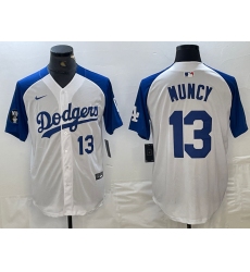 Men's Los Angeles Dodgers #13 Max Muncy Number White Blue Fashion Stitched Cool Base Limited Jersey