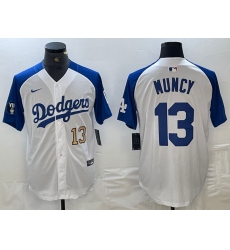 Men's Los Angeles Dodgers #13 Max Muncy Number White Blue Fashion Stitched Cool Base Limited Jerseys