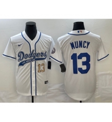 Men's Los Angeles Dodgers #13 Max Muncy Number White Cool Base Stitched Baseball Jersey