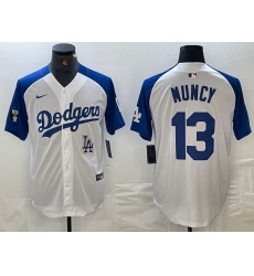 Men's Los Angeles Dodgers #13 Max Muncy White Blue Fashion Stitched Cool Base Limited Jersey