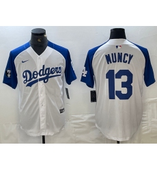 Men's Los Angeles Dodgers #13 Max Muncy White Blue Fashion Stitched Cool Base Limited Jerseys