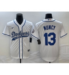 Men's Los Angeles Dodgers #13 Max Muncy White Cool Base Stitched Baseball Jersey1