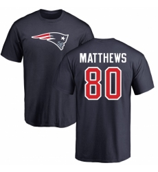 NFL Nike New England Patriots #80 Jordan Matthews Navy Blue Name & Number Logo T-Shirt