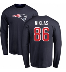 NFL Nike New England Patriots #86 Troy Niklas Navy Blue Name & Number Logo Long Sleeve T-Shirt
