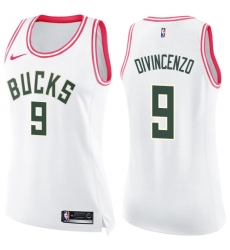 Women's Nike Milwaukee Bucks #9 Donte DiVincenzo Swingman White Pink Fashion NBA Jersey