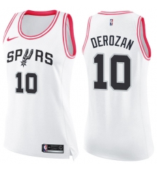 Women's Nike San Antonio Spurs #10 DeMar DeRozan Swingman White Pink Fashion NBA Jersey