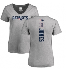 NFL Women's Nike New England Patriots #31 Jonathan Jones Navy Blue Backer Slim Fit Long Sleeve T-Shirt