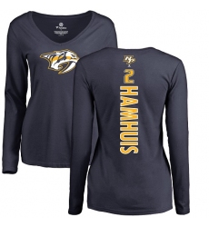 NHL Women's Adidas Nashville Predators #2 Dan Hamhuis Navy Blue Backer Long Sleeve T-Shirt