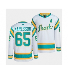 Men's San Jose Sharks #65 Erik Karlsson White 2022 Reverse Retro Stitched Jersey