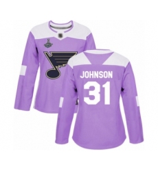 Women's St. Louis Blues #31 Chad Johnson Authentic Purple Fights Cancer Practice 2019 Stanley Cup Champions Hockey Jersey