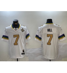 Men's New Orleans Saints #7 Taysom Hill White With 2024 FUSE Vapor Limited Stitched Jersey