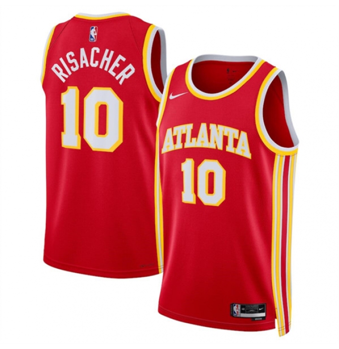 Men's Atlanta Hawks #10 Zaccharie Risacher Red 2024 Draft Icon Edition Stitched Jersey