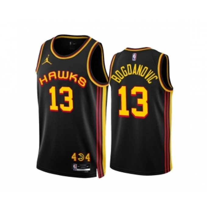 Men's Atlanta Hawks #13 Bogdan Bogdanovic 2022-23 Black Statement Edition Stitched Jersey