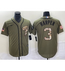 Men's Philadelphia Phillies #3 Bryce Harper Green Salute to Service Cool Base Stitched Nike Jersey