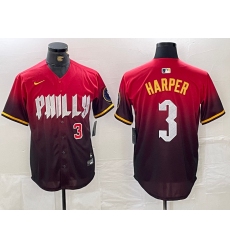 Men's Philadelphia Phillies #3 Bryce Harper Red 2024 City Player Number Cool Base Jerseys