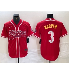 Men's Philadelphia Phillies #3 Bryce Harper Red Cool Base Stitched Baseball Jersey