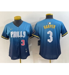 Women's Philadelphia Phillies #3 Bryce Harper Number Blue 2024 City Connect Limited Stitched Jersey