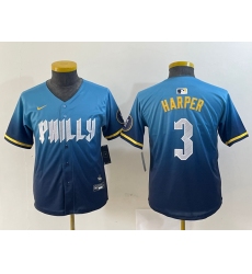 Youth Philadelphia Phillies #3 Bryce Harper Blue 2024 City Connect Limited Stitched Jersey