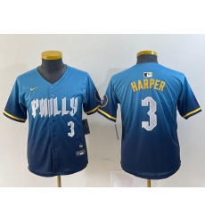 Youth Philadelphia Phillies #3 Bryce Harper Number Blue 2024 City Connect Limited Stitched Jerseys