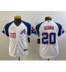 Youth Atlanta Braves #20 Marcell Ozuna Number White 2023 City Connect Cool Base Stitched Jerseys