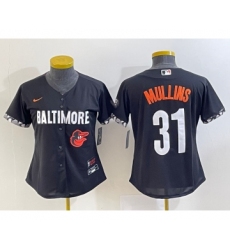 Women's Baltimore Orioles #31 Cedric Mullins Black 2023 City Connect Cool Base Stitched Jersey 1