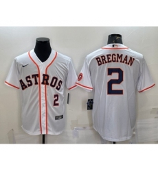 Men's Houston Astros #2 Alex Bregman Number White With Patch Stitched MLB Cool Base Nike Jersey