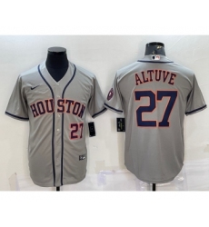 Men's Houston Astros #27 Jose Altuve Number Grey With Patch Stitched MLB Cool Base Nike Jersey