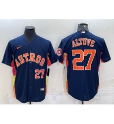 Men's Houston Astros #27 Jose Altuve Number Navy Blue With Patch Stitched MLB Cool Base Nike Jersey