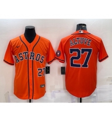 Men's Houston Astros #27 Jose Altuve Number Orange With Patch Stitched MLB Cool Base Nike Jersey