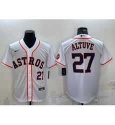 Men's Houston Astros #27 Jose Altuve Number White With Patch Stitched MLB Cool Base Nike Jersey