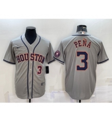 Men's Houston Astros #3 Jeremy Pena Number Grey With Patch Stitched MLB Cool Base Nike Jersey