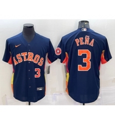 Men's Houston Astros #3 Jeremy Pena Number Navy Blue With Patch Stitched MLB Cool Base Nike Jersey