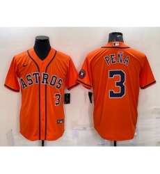 Men's Houston Astros #3 Jeremy Pena Number Orange With Patch Stitched MLB Cool Base Nike Jersey