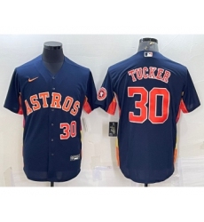 Men's Houston Astros #30 Kyle Tucker Number Navy Blue With Patch Stitched MLB Cool Base Nike Jersey