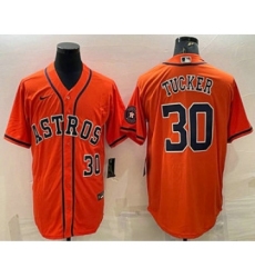 Men's Houston Astros #30 Kyle Tucker Number Orange With Patch Stitched MLB Cool Base Nike Jersey