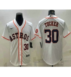 Men's Houston Astros #30 Kyle Tucker Number White With Patch Stitched MLB Cool Base Nike Jersey