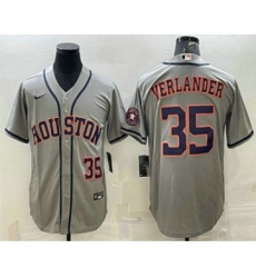 Men's Houston Astros #35 Justin Verlander Number Grey With Patch Stitched MLB Cool Base Nike Jersey