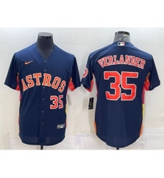 Men's Houston Astros #35 Justin Verlander Number Navy Blue With Patch Stitched MLB Cool Base Nike Jersey