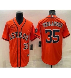 Men's Houston Astros #35 Justin Verlander Number Orange With Patch Stitched MLB Cool Base Nike Jersey