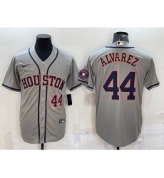 Men's Houston Astros #44 Yordan Alvarez Number Grey With Patch Stitched MLB Cool Base Nike Jersey