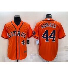 Men's Houston Astros #44 Yordan Alvarez Number Orange With Patch Stitched MLB Cool Base Nike Jersey