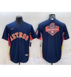 Men's Houston Astros Navy Blue Champions Big Logo With Patch Stitched MLB Cool Base Nike Jersey