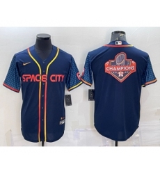 Men's Houston Astros Navy Blue City Connect Champions Big Logo With Patch Stitched MLB Cool Base Nike Jersey