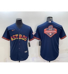 Men's Houston Astros Navy Blue Rainbow Champions Big Logo Stitched MLB Cool Base Nike Jersey