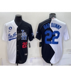 Men's Los Angeles Dodgers #22 Bad Bunny White Black Number 2022 Celebrity Softball Game Cool Base Jersey