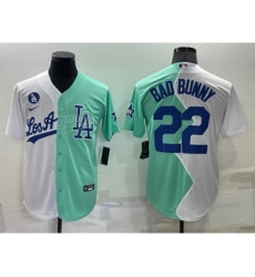 Men's Los Angeles Dodgers #22 Bad Bunny White Green Two Tone 2022 Celebrity Softball Game Cool Base Jersey