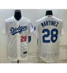 Men's Los Angeles Dodgers #28 JD Martinez Number White Flex Base Stitched Baseball Jersey