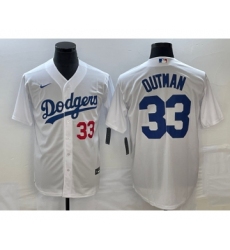 Men's Los Angeles Dodgers #33 James Outman Number White Cool Base Stitched Jersey