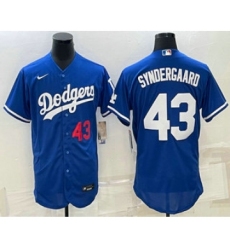 Men's Los Angeles Dodgers #43 Noah Syndergaard Number Blue Stitched MLB Flex Base Nike Jersey